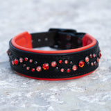 Wave, 1.5" wide Orange & Black Leather Dog Collar