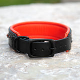 Wave, 1.5" wide Orange & Black Leather Dog Collar