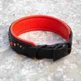 Wave, 1.5" wide Orange & Black Leather Dog Collar