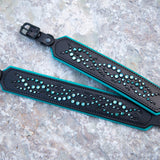 Mini Mardi Gras, 2" Wide Black Leather Dog Collar