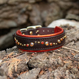 Chili Leather Dog Collar, 1.25" wide Oranges on Chocolate Leather