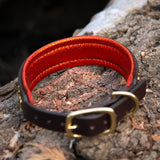 Chili Leather Dog Collar, 1.25" wide Oranges on Chocolate Leather