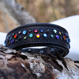 Dragon, 1.5" wide  Black Leather Dog Collar, size 12"-15"