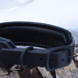 Dragon, 1.5" wide  Black Leather Dog Collar, size 12"-15"