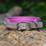 River, 1.25" wide Grey Leather Dog Collar, size 16" - 19"