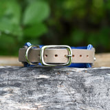 River, 1.25" wide Grey Leather Dog Collar, size 12" - 15"