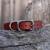 River, 3/4" wide Medium Brown Leather Dog Collar, size 12"-15"