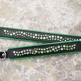 Starlight 1.5" Wide Greens on Black Leather Dog Collar, size 12"-15"
