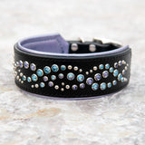 Mini Mardi Gras, 2" Wide Black Leather Dog Collar