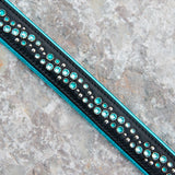 Loch, 1.5" wide Teal on Black Leather Dog Collar