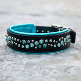 Loch, 1.5" wide Teal on Black Leather Dog Collar