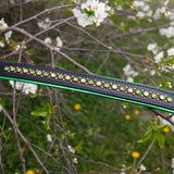 Silas, 1.25" wide Green and Black Leather Dog Collar, size 14"-17"