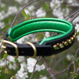 Silas, 1.25" wide Green and Black Leather Dog Collar, size 14"-17"