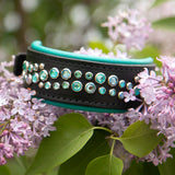 Starlight 1.5" Wide Mint and Black Leather Dog Collar