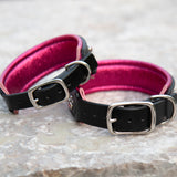 Loch, 1.5" wide Pink and Black Leather Dog Collar, size 14"-17"