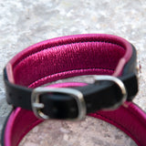 Loch, 1.5" wide Pink and Black Leather Dog Collar, size 14"-17"