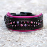 Starlight 1.5" Wide Black Leather Dog Collar