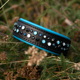 Little Aurora, 1.5" Wide Blues on Black Leather
