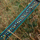Starlight Leather Dog Collar, 1.5" wide Teals and Lime on Black Leather
