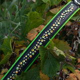 Starlight Leather Dog Collar, 1.5" wide Fall Whispers on Black Leather