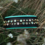Little Aurora, 1.5" Wide Soft Mint and Pink on Black Leather