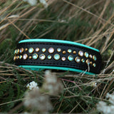 Little Aurora, 1.5" Wide Soft Mint and Pink on Black Leather