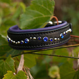 Chili Leather Dog Collar, 1.25" wide Rich Blues on Black