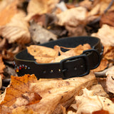Wave, 1.25" wide Black Leather Dog Collar