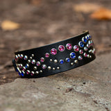 Mini Mardi Gras, 1.5" Wide Black Leather Dog Collar