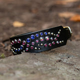 Mini Mardi Gras, 1.5" Wide Black Leather Dog Collar
