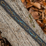 Micro Mardi Gras, 1.25" Wide Black Leather Dog Collar