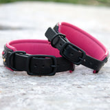 Loch, 1.5" wide Pink & Yellow Black Leather Dog Collar