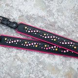 Loch, 1.5" wide Pink & Yellow Black Leather Dog Collar