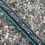 Loch, 1.5" wide Mint & Purple Black Leather Dog Collar
