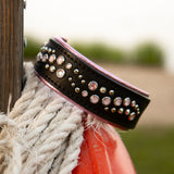 Loch Leather Dog Collar, 1.5" wide Light Pinks on Black Leather, size 12"-15"