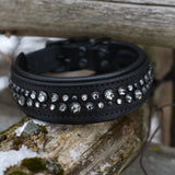 Lunar, 1.5" wide Black Leather Dog Collar, size 14"-17"