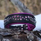 Micro Mardi Gras, 1.5" wide Black Leather Dog Collar, size 14"-17"