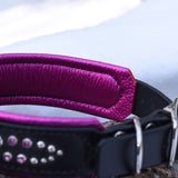 Micro Mardi Gras, 1.5" wide Black Leather Dog Collar, size 14"-17"