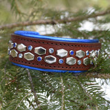 Mini Hex, 1.5" wide Brown Leather Dog Collar, size 12"-15"