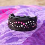 Mini Mardi Gras Black Leather Dog Collar, 2" wide