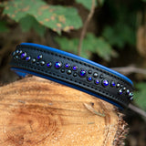 Nessie, 1.25" wide Blue Crystals on Black Leather