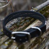 Ridge, 3/4" wide Black Leather Dog Collar, size 12"-15"