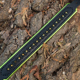 Silas Leather Dog Collar, 1.25" wide Iridescent Green on Black Leather