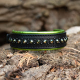 Silas Leather Dog Collar, 1.25" wide Iridescent Green on Black Leather