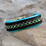 Silas, 1.25" wide Teal & Black Leather Dog Collar