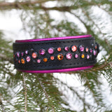 Starlight, 1.5" wide Black Leather Dog Collar, size 10"-13"