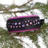 Starlight, 1.5" wide Black Leather Dog Collar, size 10"-13"