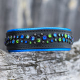 Starlight 1.5" Wide Black Leather Dog Collar, size 16"-19"