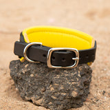 Starlight Leather Dog Collar, 1.5" wide Yellows on Black Leather