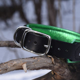 Wave, 1.5" wide Black Leather Dog Collar, size 14"-17"